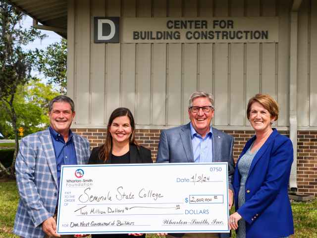 Wharton-Smith presents Seminole State with historic $2 million gift to renovate and rename building D on the Sanford/Lake Mary Campus