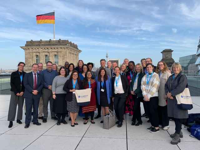 American and German Fulbright Scholars at Reichstag, building in Berlin that is the meeting place of the Bundestag (“Federal Assembly”), the lower house of Germany's national legislature.