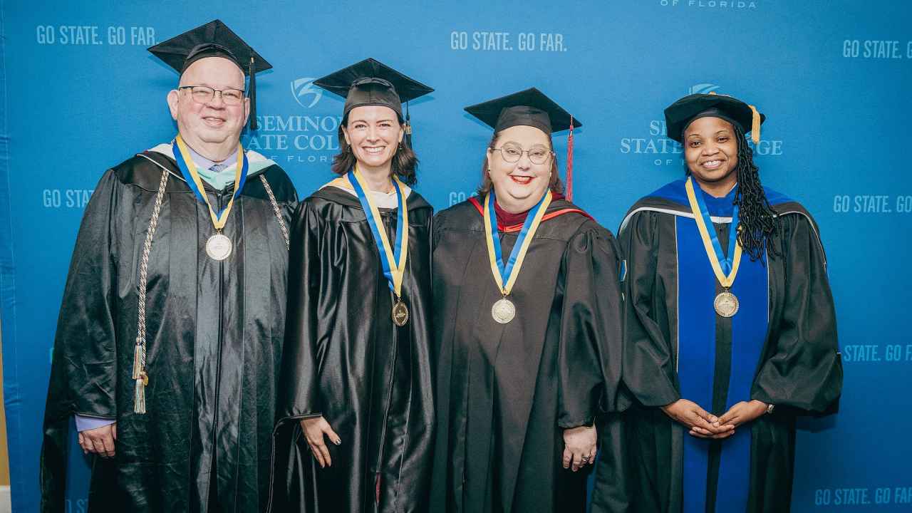 Seminole State's 2026 Endowed Teaching Chair honorees are (from left) James Rucks, Terina Nusinov, Laura Dickinson and Dr. Maya Byfield.