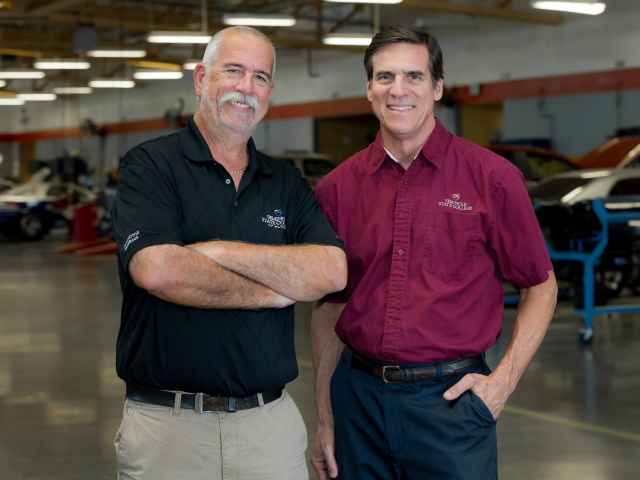 Professors Jim Cokos (left) and Carlos Vasquez bring industry expertise to the Seminole State College Automotive Program.