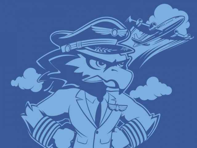 Seminole State mascot Rally dressed as a pilot next to the words 'aerospace and aviation day.'