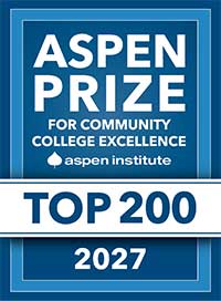 blue logo with the words Aspen Prize for Community College Excellence above the words Aspen Institute Top 200 2027