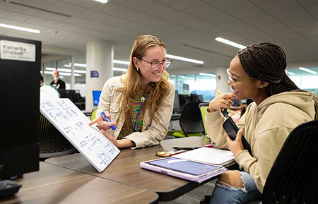 Tutor with Student and Whiteboard in the Academic Success Center