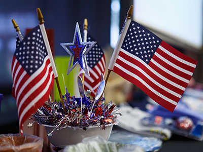 USA flags with sparkles used as celebration table decor