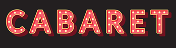 Cabaret in red, yellow-outlined, yellow polka dot font on a black background