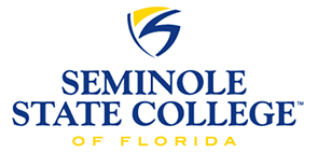 Seminole State College of Florida in yellow and blue font with College shield logo over the College name