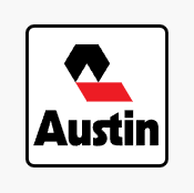 Austin Commerical in red and black font on a white background
