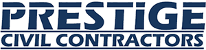 Prestige Civil Constractors in blue font on a white background.