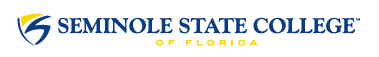 Seminole State College of Florida in blue and yellow font with blue and yellow shield