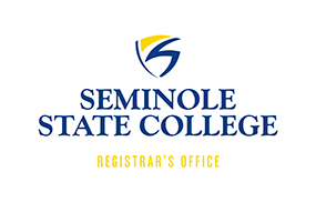 Seminole State College Registrar's Office in blue and gold font with shield logo.