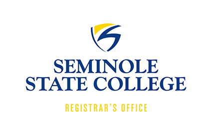 Seminole State College of Florida in blue font with shield logo and Registrar's Office in yellow font.