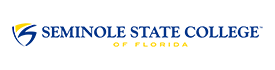 Seminole State College of Florida with shield logo in blue and yellow font on a white background