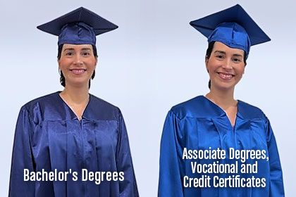 Regalia comparison, Bachelor Students and Associate Degrees and Certificates