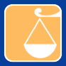 A white legal scale with a yellow background surrounded by a royal blue border