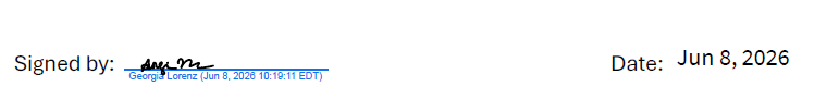 'Signed by: Georgia Lorenz (Jun 8, 2026 10:19:11 EST) Date: Jun 8, 2026' in black and blue font with Dr. Georgia Lorenz's signature in black font for procedure 2.1800 now procedure 2.3200