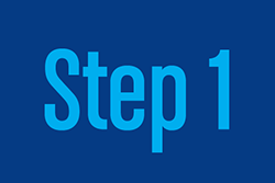 'Step 1' in light blue font on a royal blue background