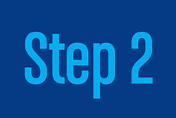 'Step 2' in light blue font on a royal blue background