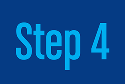 'Step 4' in light blue font on a royal blue background