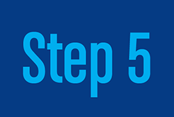 'Step 5' in light blue font on a royal blue background