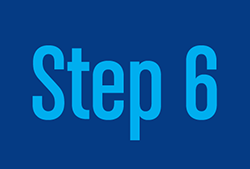 'Step 6' in light blue font on a royal blue background