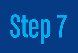 'Step 7' in light blue font on a royal blue background