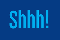 'Shhh!' in light blue font on a royal blue background