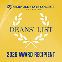 Yellow and white Dean's List 2026 Award Recipient badge