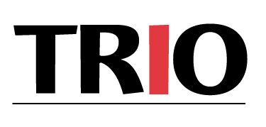 TRIO in red and black font